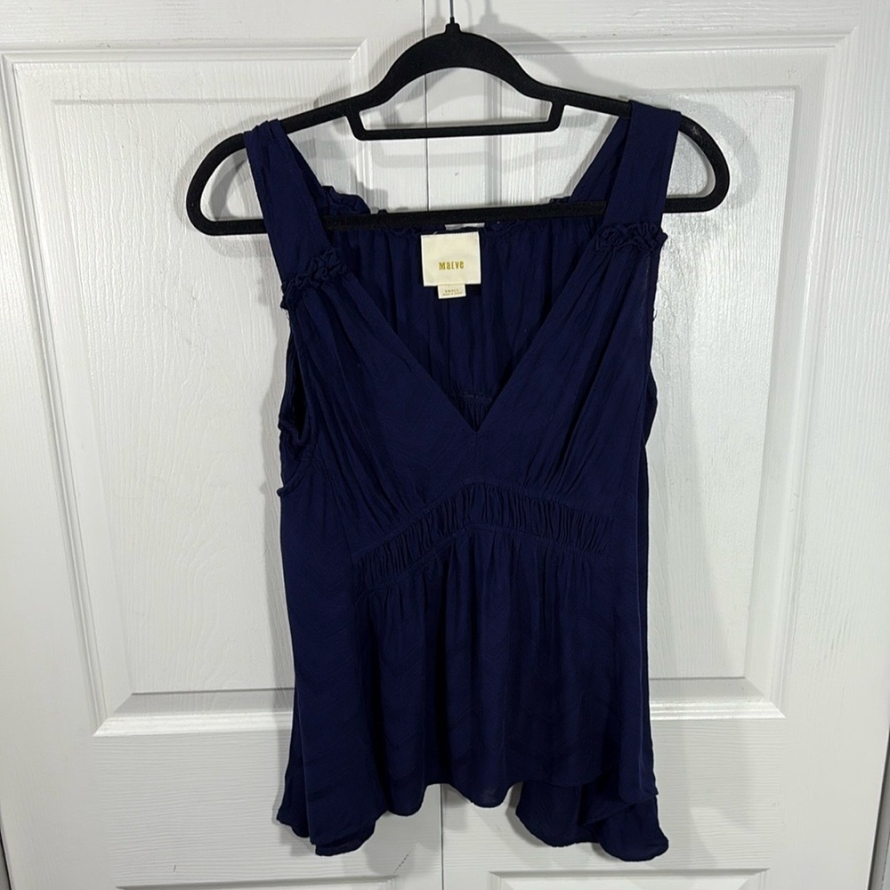 Anthropologie Maeve Navy Babydoll Tank Top | Anthropologie V-Neck Peplum Blouse - Picture 8 of 9
